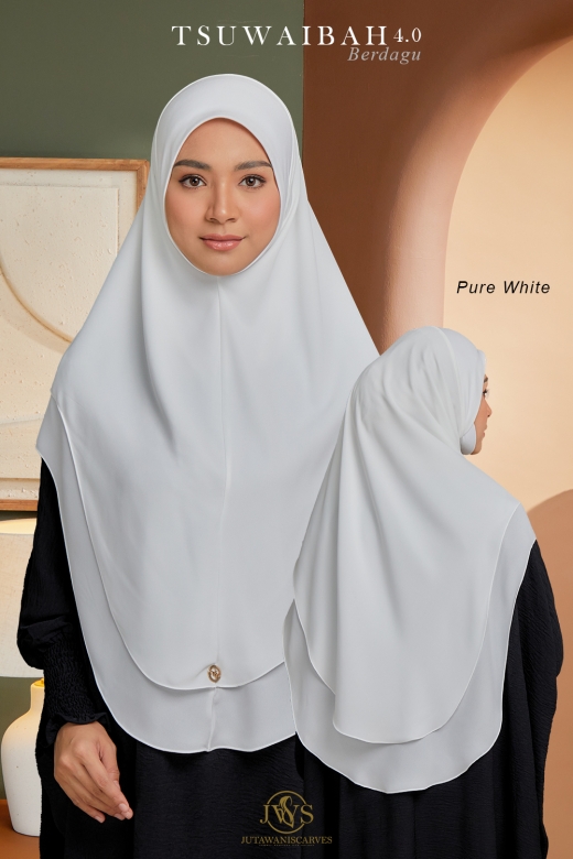 TUDUNG TSUWAIBAH BERDAGU 4.0 PURE WHITE SAIZ XL